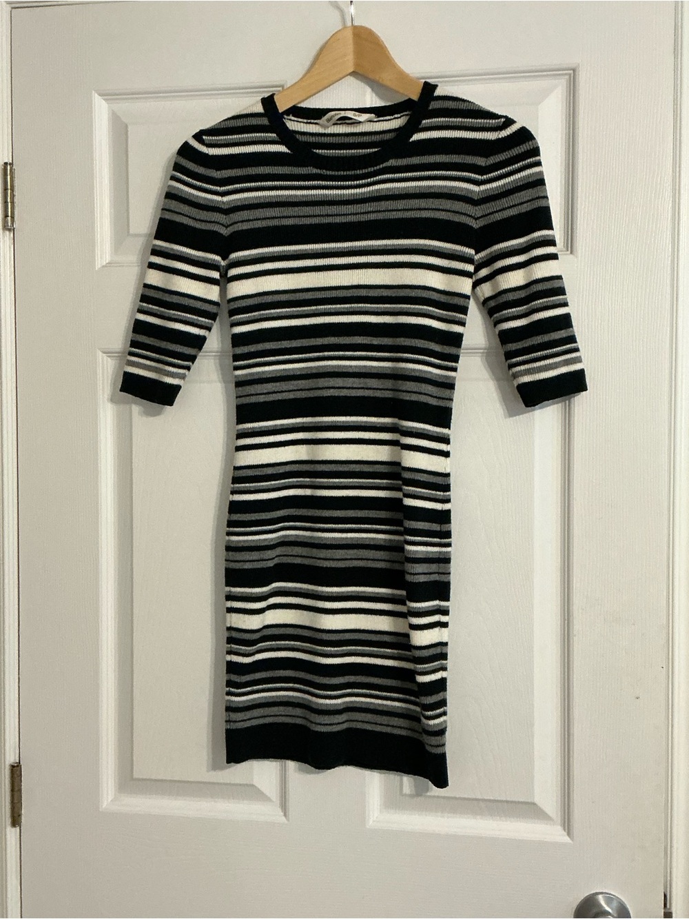 Bluenotes Striped Black, White & Gray Knit Sweater Dress
